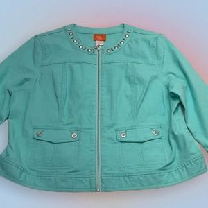 HEARTS OF PALM Womens 16P Green Jean Jacket